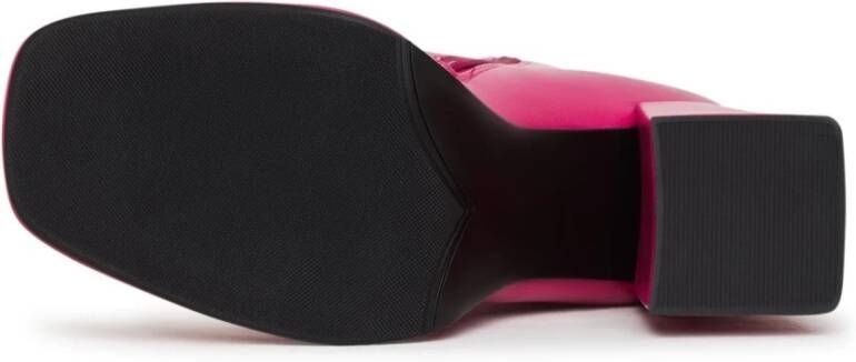 Cesare Gaspari Roze Leren Blokhak Enkellaarzen Pink Dames