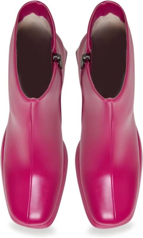 Cesare Gaspari Roze Leren Blokhak Enkellaarzen Pink Dames