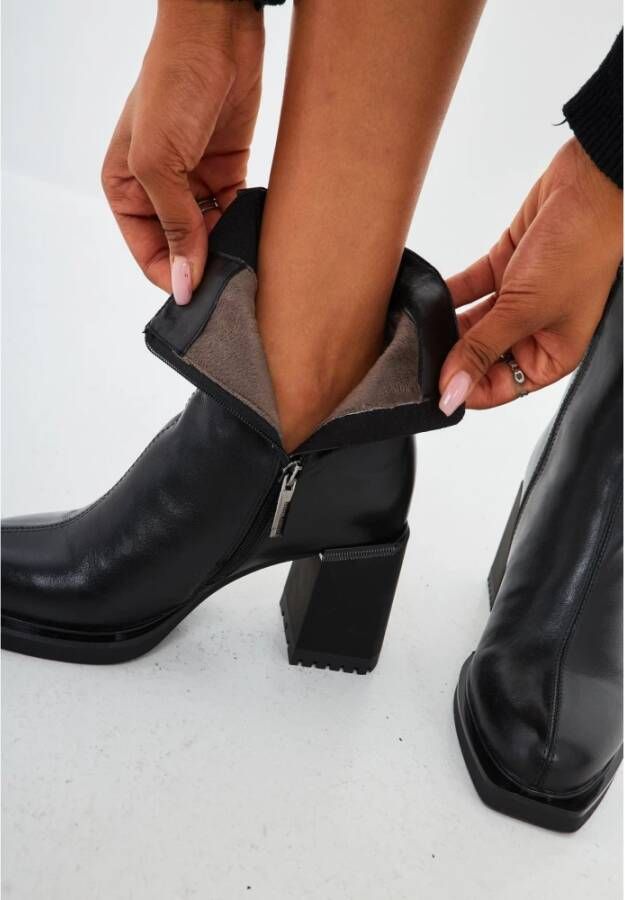 Cesare Gaspari Stiletto Leren Enkellaarzen Black Dames
