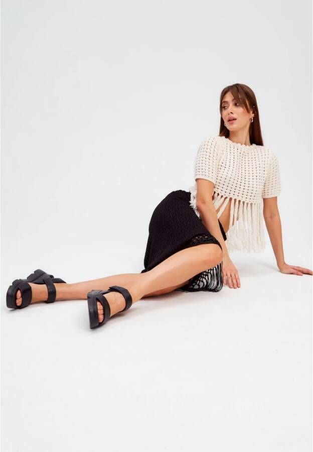 Cesare Gaspari Verhoogde Leren Plateau Sandalen Black Dames
