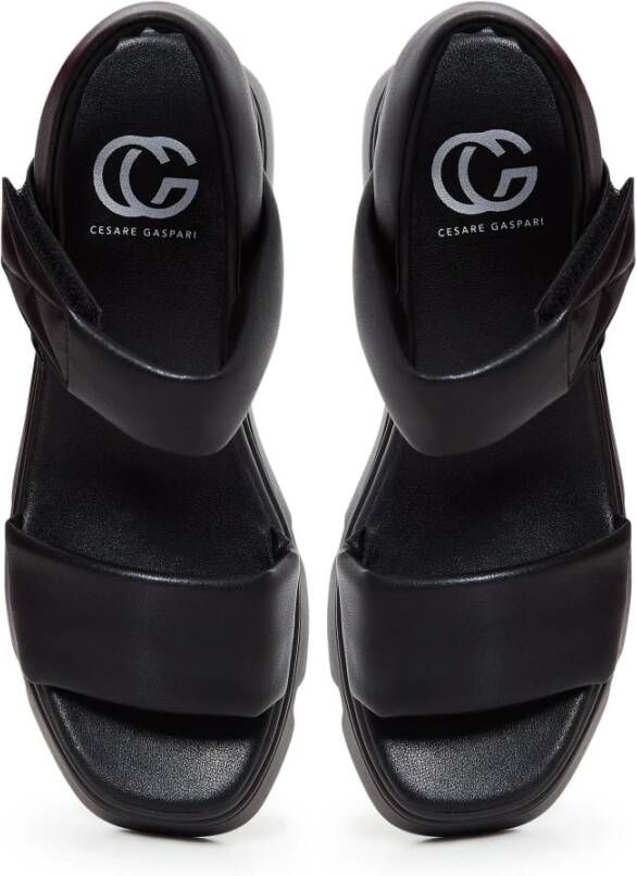 Cesare Gaspari Verhoogde Leren Plateau Sandalen Black Dames