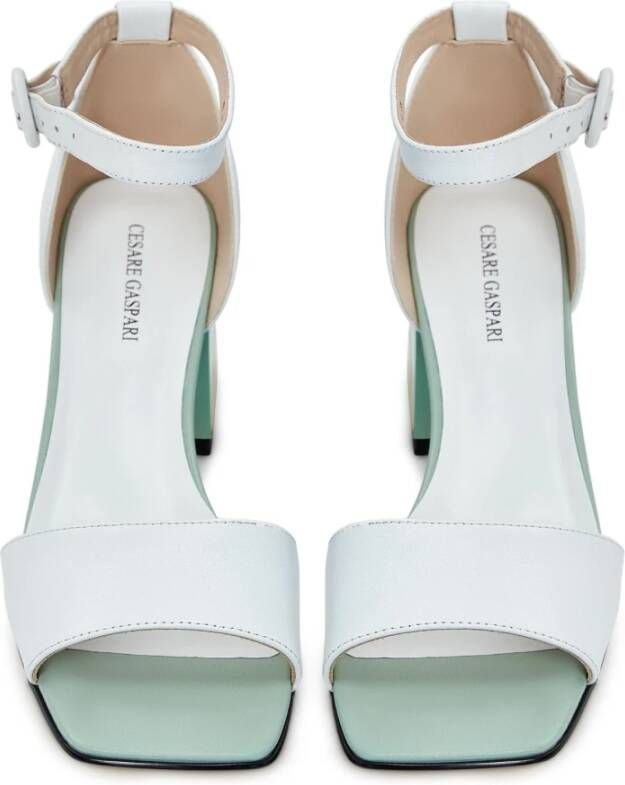 Cesare Gaspari Vierkante Hak Sandalen Wit White Dames