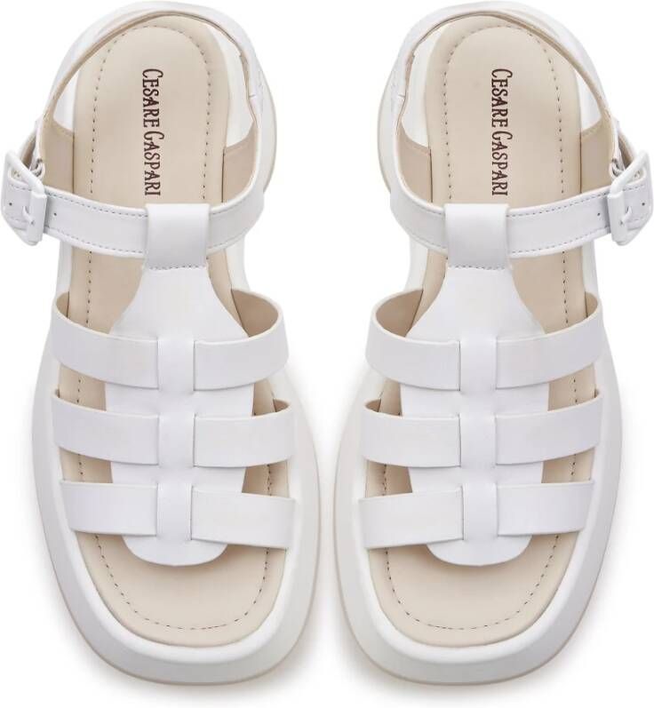 Cesare Gaspari Witte Leren Plateau Sandalen Joanna White Dames
