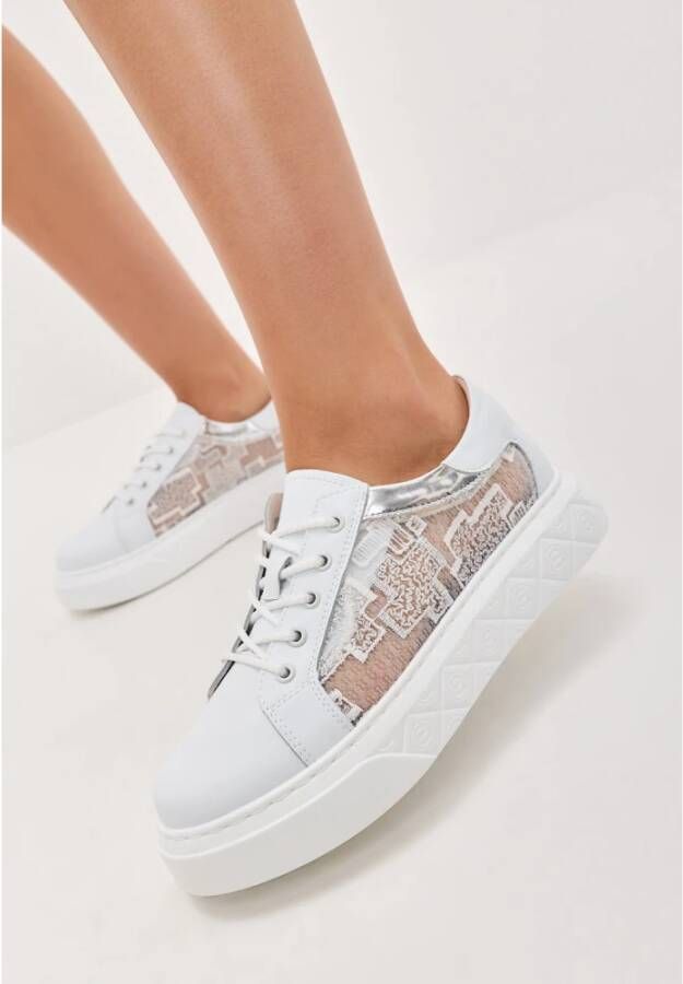 Cesare Gaspari Witte Leren Platform Sneakers White Dames