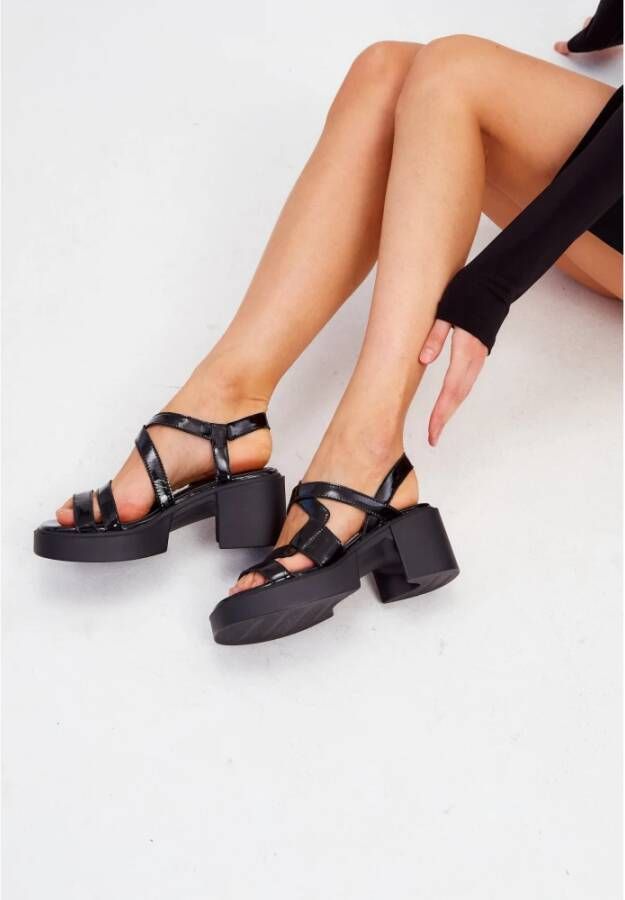 Cesare Gaspari Zwarte Blokhak Sandalen Black Dames