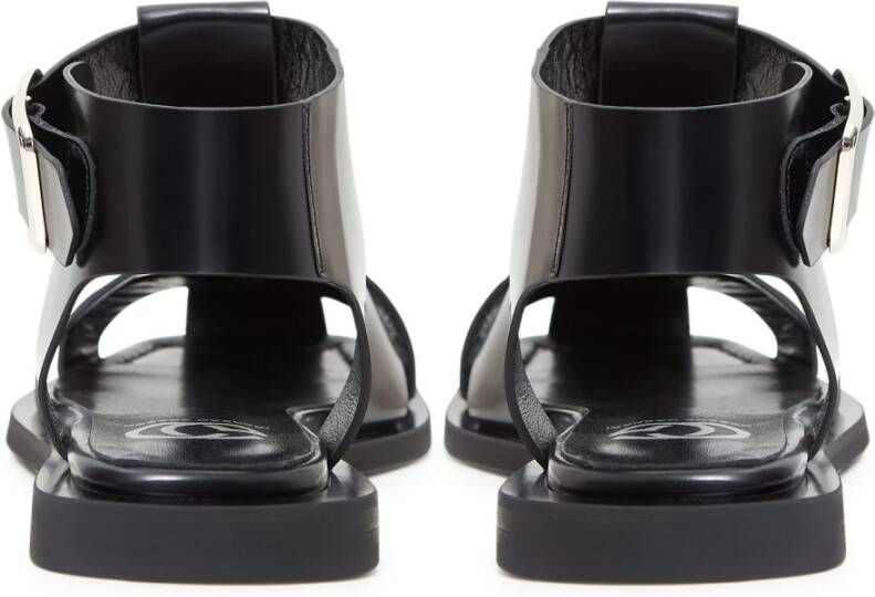Cesare Gaspari Zwarte Enkelband Platte Zool Sandalen Black Dames