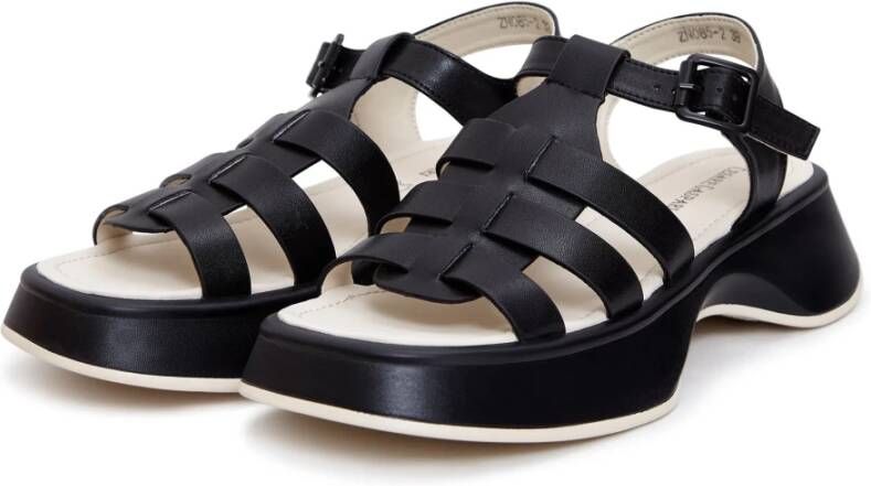 Cesare Gaspari Zwarte Leren Plateau Sandalen Joanna Black Dames