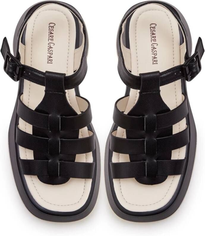 Cesare Gaspari Zwarte Leren Plateau Sandalen Joanna Black Dames