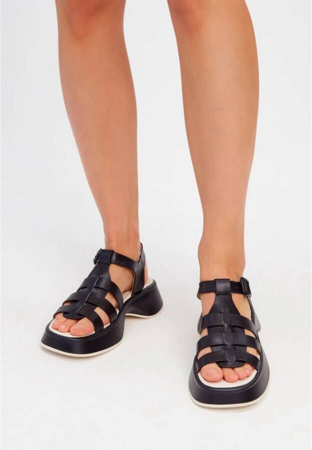 Cesare Gaspari Zwarte Leren Plateau Sandalen Joanna Black Dames