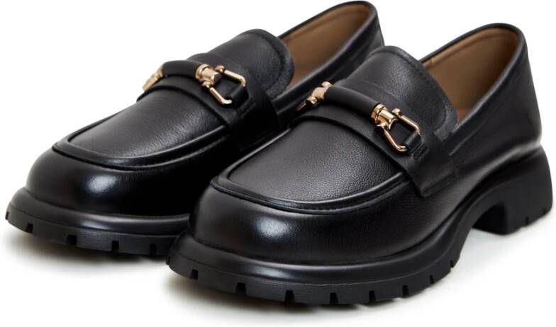 Cesare Gaspari Zwarte Leren Platform Loafers Black Dames