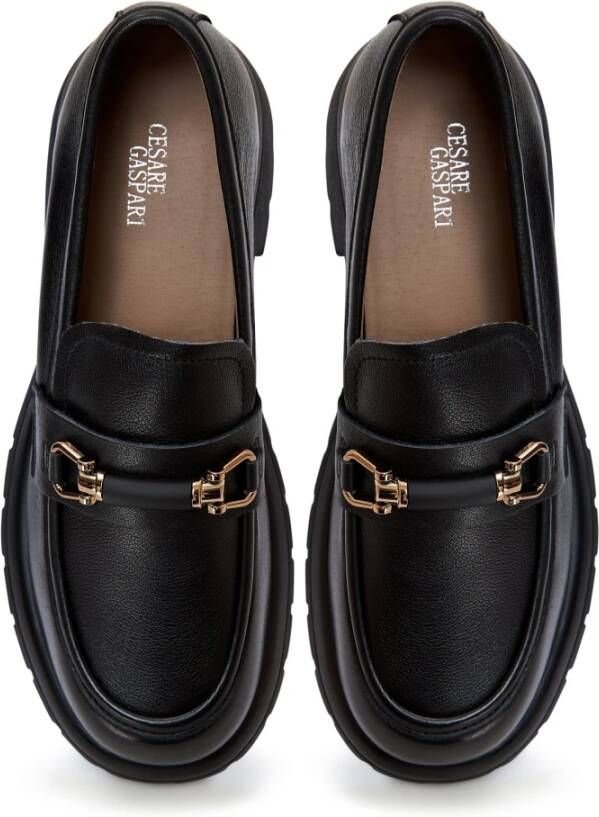 Cesare Gaspari Zwarte Leren Platform Loafers Black Dames