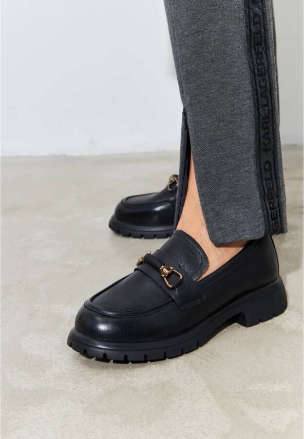Cesare Gaspari Zwarte Leren Platform Loafers Black Dames