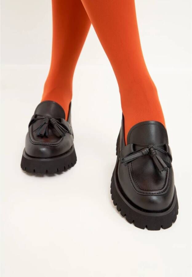 Cesare Gaspari Zwarte Platform Loafers met Kwast Details Black Dames
