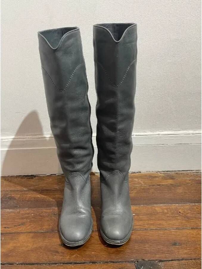 Chanel Vintage Pre-owned Leather boots Gray Dames