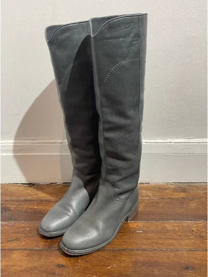 Chanel Vintage Pre-owned Leather boots Gray Dames