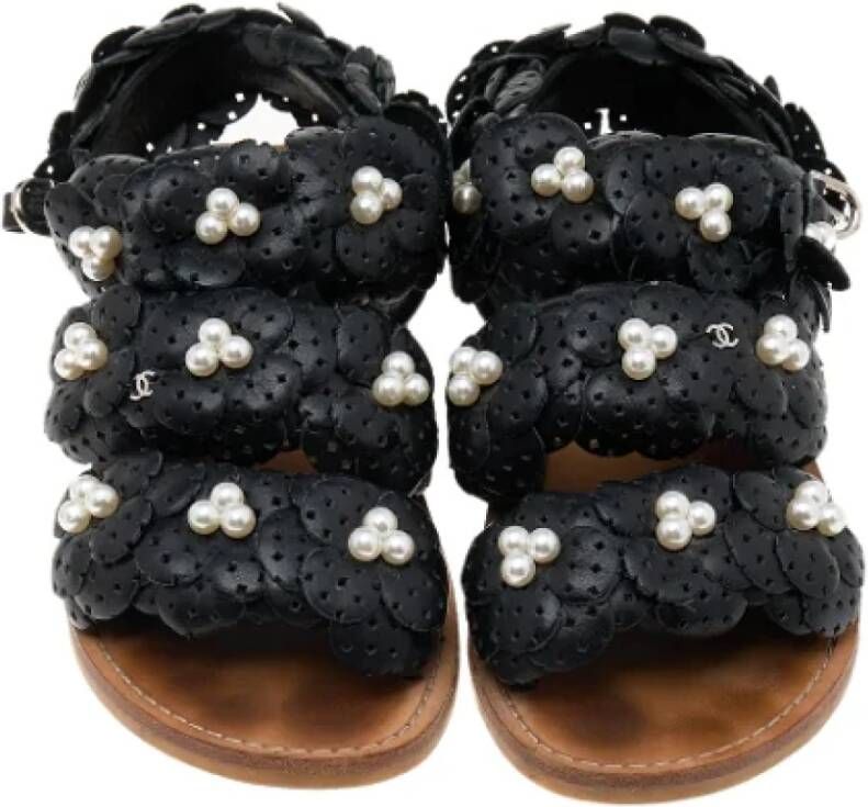 Chanel Vintage Pre-owned Leather flats Black Dames
