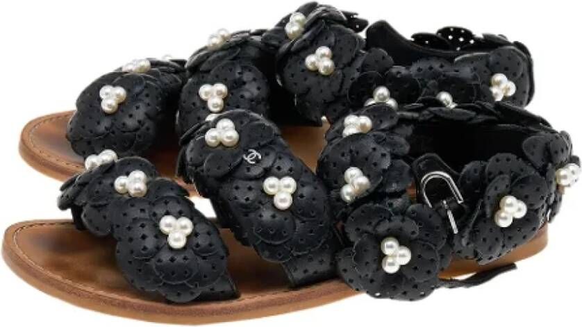 Chanel Vintage Pre-owned Leather flats Black Dames