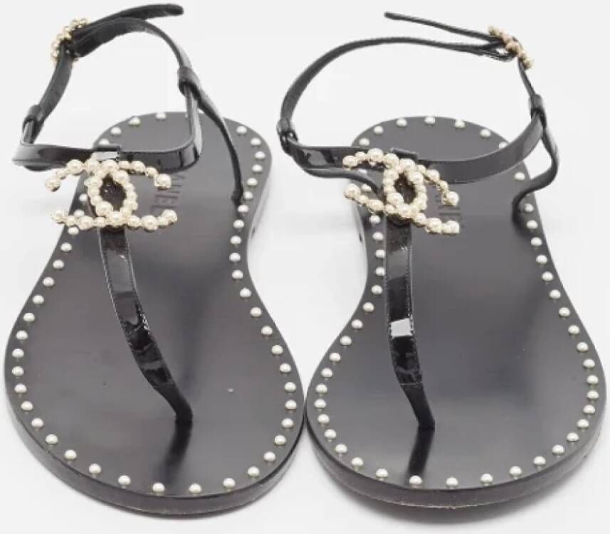 Chanel Vintage Pre-owned Leather flats Black Dames