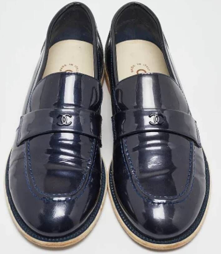 Chanel Vintage Pre-owned Leather flats Blue Dames