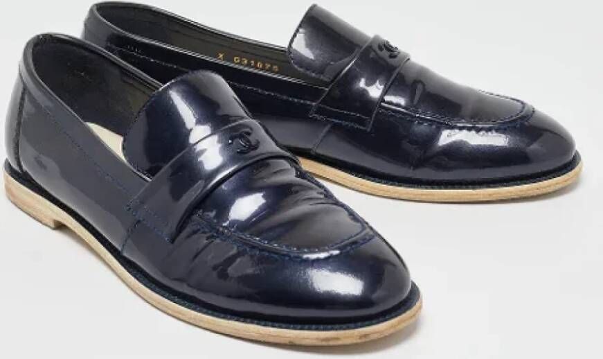 Chanel Vintage Pre-owned Leather flats Blue Dames