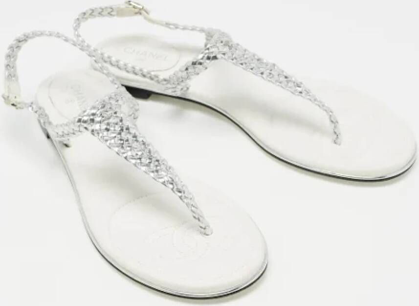 Chanel Vintage Pre-owned Leather sandals Gray Dames