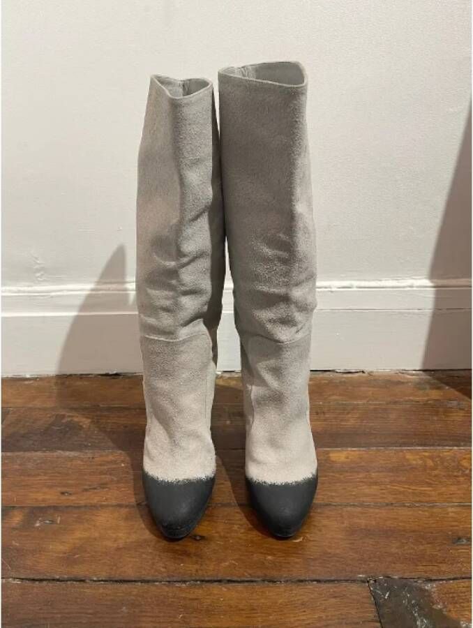 Chanel Vintage Pre-owned Suede boots Gray Dames