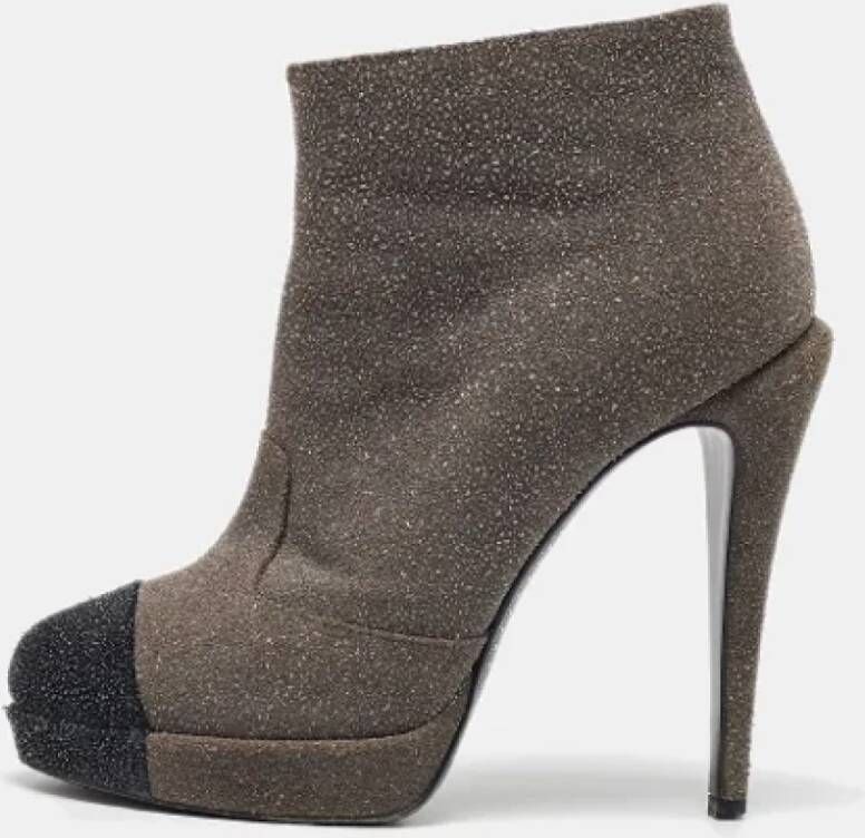 Chanel Vintage Pre-owned Suede boots Gray Dames
