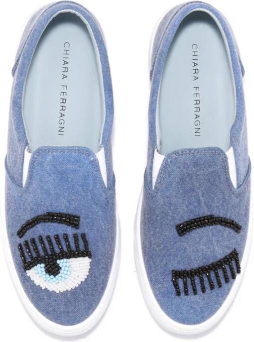 Chiara Ferragni Collection Denim Slip-On Sneakers Blue Dames