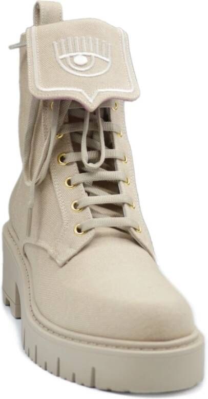 Chiara Ferragni Collection Geborduurde Denim Bootie Beige Dames