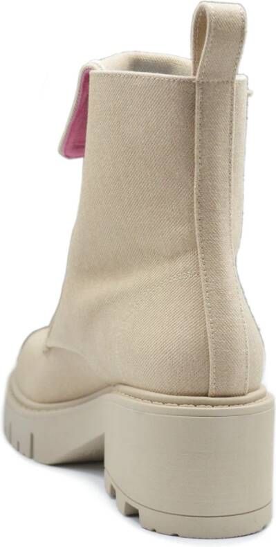 Chiara Ferragni Collection Geborduurde Denim Bootie Beige Dames