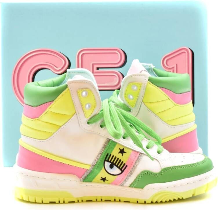 Chiara Ferragni Collection Kleurrijke leren hoge sneakers Aw22 Multicolor Dames