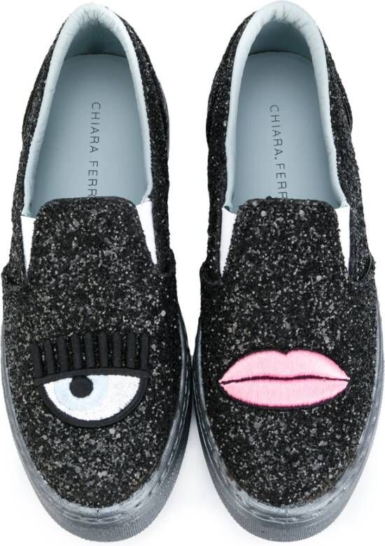 Chiara Ferragni Collection Zwarte Slip On Lips Stijlvolle Schoenen Black Dames