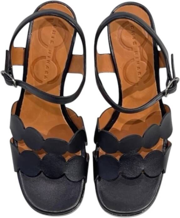Chie Mihara Zwarte leren golfsandalen
