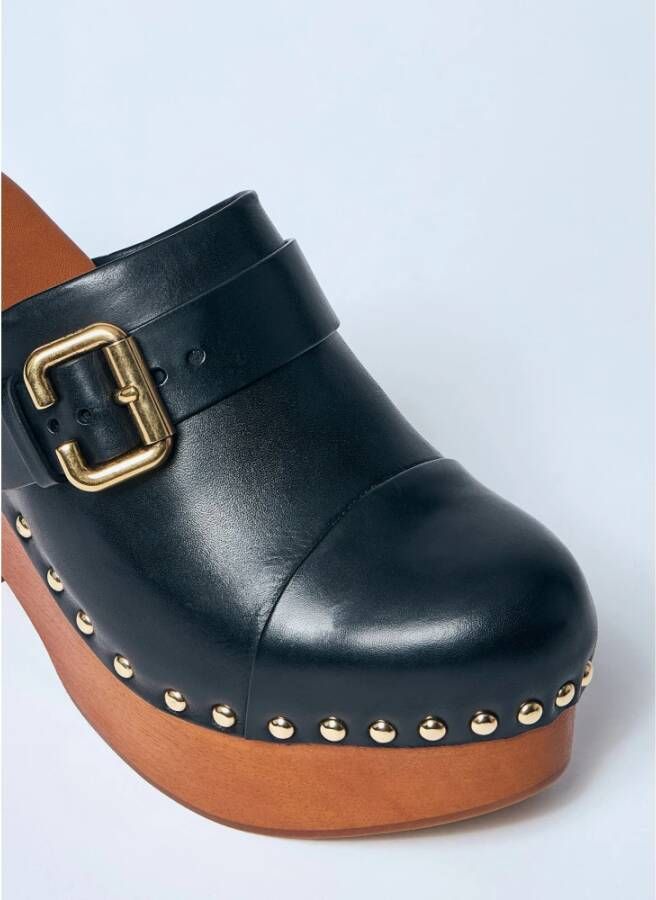 Chloé Leren sleehakken met houten zool Black Dames