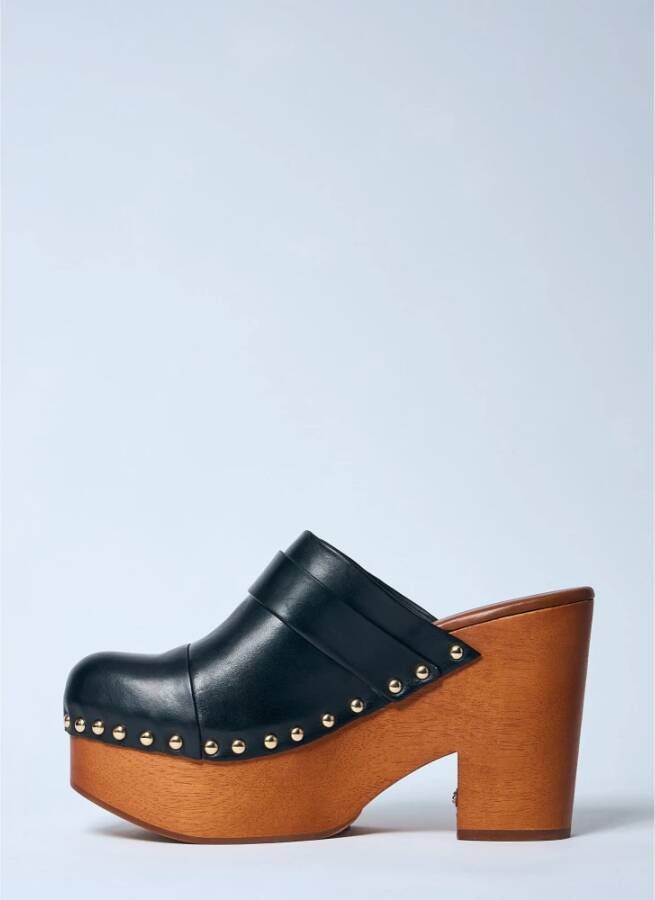 Chloé Leren sleehakken met houten zool Black Dames