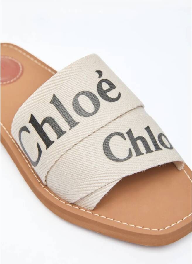 Chloé Logo Print Woody Sandalen Beige Dames