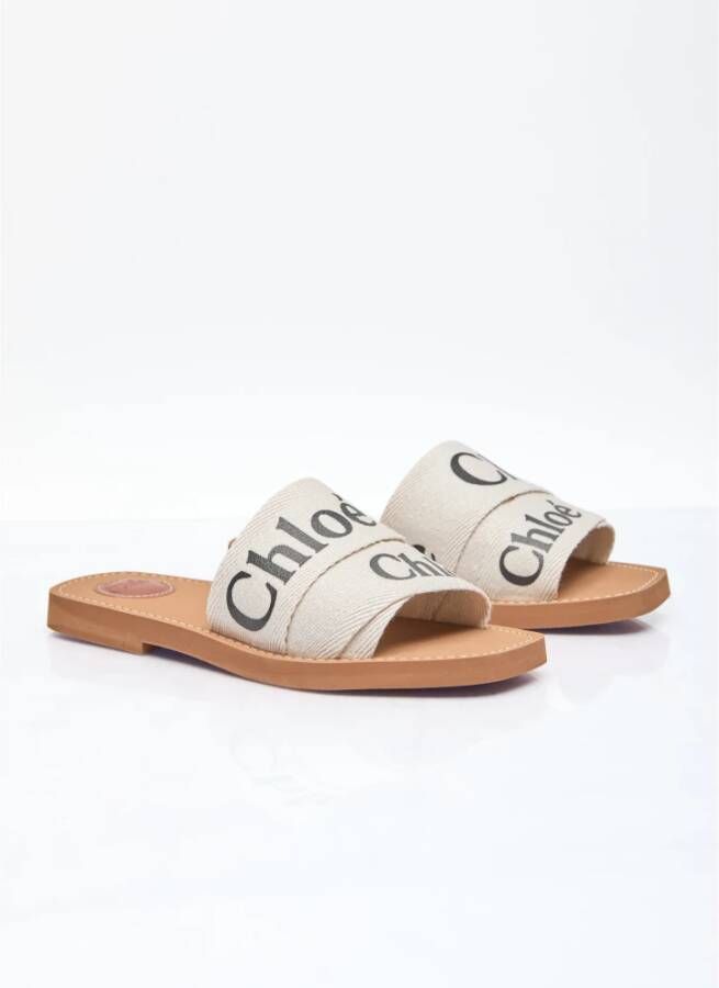 Chloé Logo Print Woody Sandalen Beige Dames