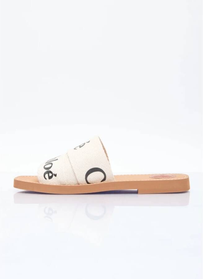 Chloé Logo Print Woody Sandalen Beige Dames