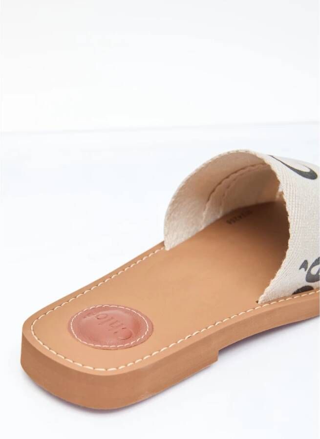 Chloé Logo Print Woody Sandalen Beige Dames