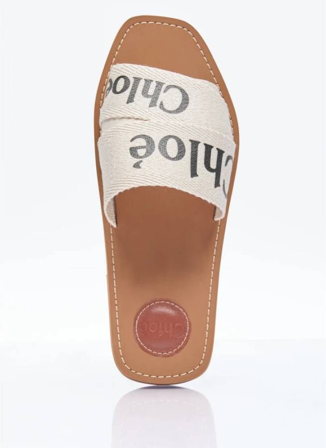 Chloé Logo Print Woody Sandalen Beige Dames