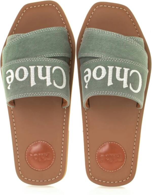 Chloé Bosgroene Katoenen Woody Sandalen Green - Foto 3