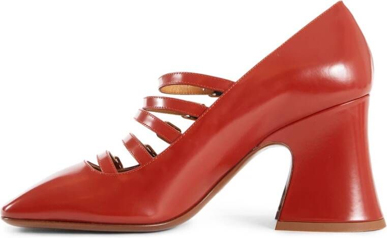 Chloé Rode Leren Enkelband Blokhak Schoenen