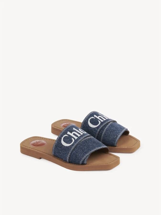 Chloé Blauwe Lint Sliders Blauw Dames