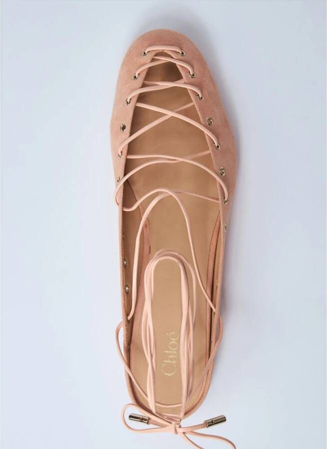 Chloé Suede Ballerina`s met Vetersluiting