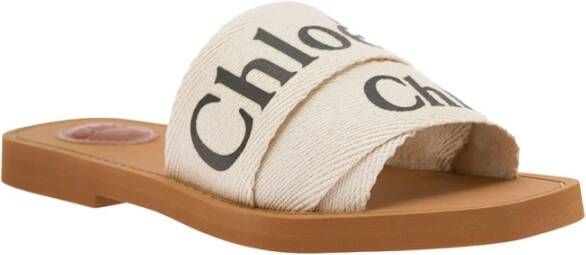 Chloé Witte Logo Canvas Sandalen Vrouw White Dames