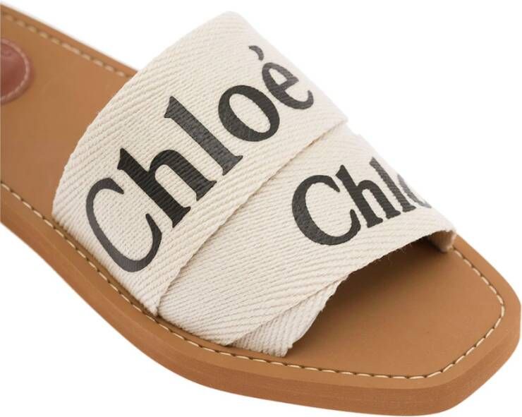 Chloé Witte Logo Canvas Sandalen Vrouw White Dames