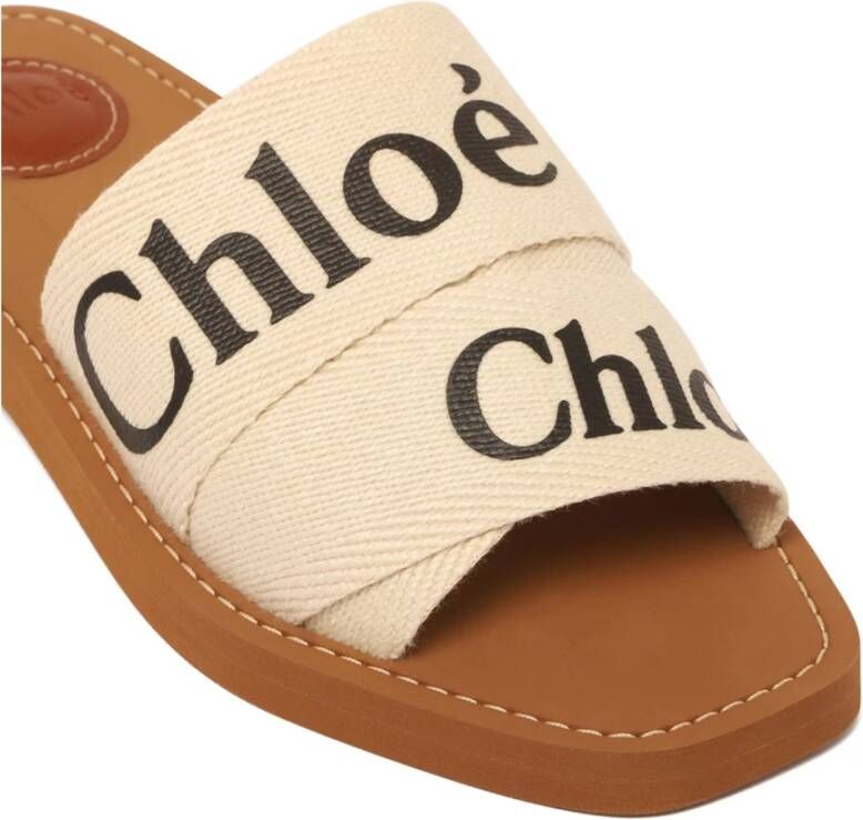 Chloé Witte Logo Strap Slides Sandalen