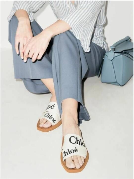 Chloé Woody Flat Mules White Dames