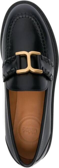 Chloé Zwarte Leren Loafers met Gouden Details Black Dames