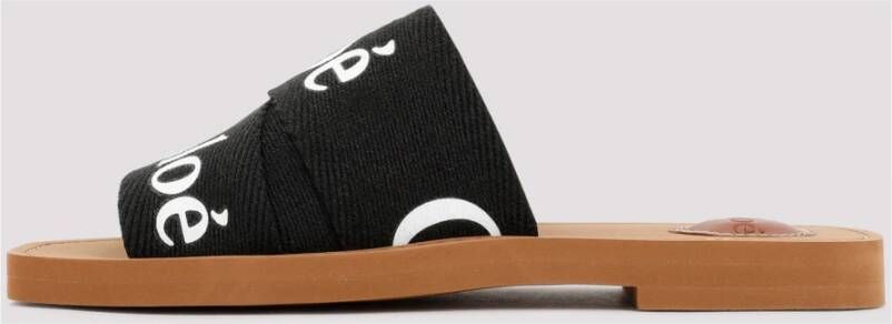 Chloé Zwarte Linnen Kruis Sandalen Black Dames